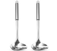 2 Pièces Cuillère à Sauce Bec Verseur et Long Manche | Dosage Précis, Usage la Cuisine Professionnelle, Anneau Suspendre, Nettoyage Facile, Argenté Poli