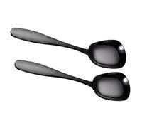 2 Pièces Cuillère à Soupe en Acier Inoxydable Poli, Fond Plat | École et Maison, Poignée Droite Légèrement Courbée, Noire, Facile à Nettoyer, Passe au Lave-vaisselle