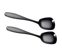 2 Pièces Cuillère à Soupe Fond Plat, en Acier Inoxydable 304 | Noir, Poignée Droite Légèrement Courbée, Facile à Nettoyer, Lave-vaisselle, pour École et Banquet