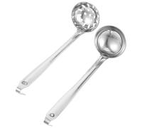 2 Pièces Cuillère à Soupe Passoire en Acier Inoxydable | Compacte et Portable, Design Antidérapant, Usage la Cuisine et Cuisson, Finition Argentée, avec Crochet