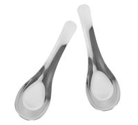 2 Pièces Cuillère Cuisine Plate en Acier Inoxydable, Argenté | Manche Long, Surface sans Huile, Facile à Nettoyer, Résistante aux Rayures, pour Soupe et Service
