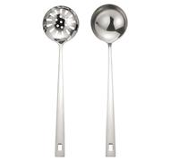 2 Pièces Cuillère de Service en Acier Inoxydable, Lot 2, Noir | Design Épais à Long Manche, Structure Ajourée, Lavage Facile, pour Ramen, Raviolis et Cuisines Professionnelles