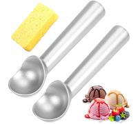 2 Pièces Cuillères à Glace Argentées 18,5 cm avec Revêtement Antiadhésif | Cuillère Glace Boule Robuste pour Boule de Glace Parfaite, Professionnelle pour Sorbet, Pâte à Biscuits, Dessert
