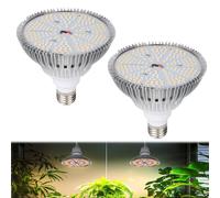 2 pièces de 26W LED lampe de plante plein-spectre E27, Grow Light ampoule 200LEDs (blanc,rouge,UV,IR) Par38,lumière de croissance pour serre plantes d'intérieur