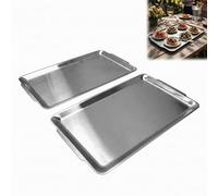 2 pièces de grande plaque de service, 40 x 24 x 2,1 cm en acier inoxydable, grand plateau de service rectangulaire argenté, grand plat de service, argenté, plateau pour nourriture, fruits, fête