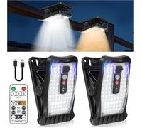 2 pièces de lampes solaires avec clip avec détecteur de mouvement, 70 LED, 3 températures de couleur, USB et télécommande