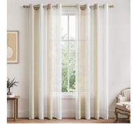 2 Pièces De Rideaux Voilage Blanc Et Beige 140X245 Cm Fils Teints Rayé À Oeillets Rideau Tamisant Grande Hauteur Élégant Pou[RO715]