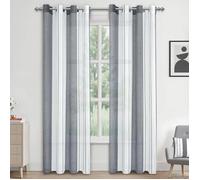 2 Pièces De Rideaux Voilage Blanc Et Gris 140X225 Cm Fils Teints Rayé À Oeillets Rideau Tamisant Grande Hauteur Élégant[RO713]