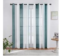 2 Pièces de Rideaux Voilage Vert et Blanc 140x260 cm Fils Teints Rayé à Oeillets Rideau Tamisant Grande Hauteur Élégant