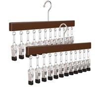 2 pièces de séchoir à chaussettes, cintre en bois pour chaussettes, porte-vêtements en métal pour écharpes avec 12 clips en acier inoxydable, crochet rotatif à 360°, étendoir pour chaussettes