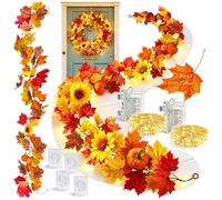 2 Pièces Deco Decoration Automne Interieur, Couronne Guirlande Feuille Automne Lumineuse, Guirlande Feuilles Artificielles, Fall Decoration, Guirlandes Citrouille Feuille, pour Table Porte Exterieur