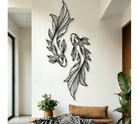 2 pièces Décoration murale en acrylique minimaliste japonaise avec double poisson koï, design de ligne noire, finition mate imperméable, convient pour jardin zen / maison de style japonais / mur de pa