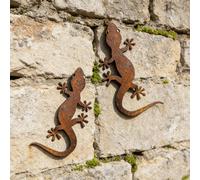2 pièces Décoration murale en forme de silhouette de gecko en métal rouillé, artisanat en fer, convient pour la décoration murale extérieure printanière, sans électricité nécessaire, décoration de clô