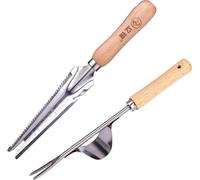 2 pièces désherbeur manuel fourche à mauvaises herbes outil de jardin en acier inoxydable désherbeur manuel désherbeur racine avec manche en bois naturel pour semer ton jardin