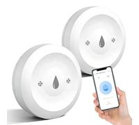 2 Pièces Detecteur de Fuite d'eau WiFi, 50x50x15mm Détecteur de Fuite d'eau Connecté, Intelligent Détecteur d'eau, Détecteur Inondation Connecté étanche IP66 pour Cuisine, Salle de Bains, Cantine