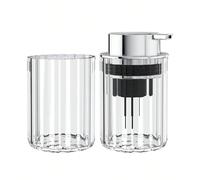 2 pièces Distributeur de savon moussant et gobelet pour bain de bouche Décoration de salle de bain à la maison Décoration d'automne Retour à l'école Taille UniqueBlocs de couleur,RayéPET