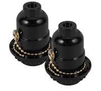 2 Pièces Douille de Lampe E27 Noire avec Tirette et Bague Amovible | Plastique et Métal, Installation Facile, Remplace une Douille Endommagée, pour Lampes Suspendues et Pieds