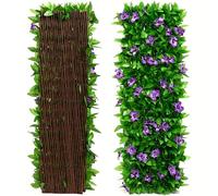2 pièces Écran de clôture décoratif extensible en lierre artificiel et orchidée - Vert luxuriant avec fleurs violettes et orchidées blanches, barrière décorative en plastique durable résistante aux in