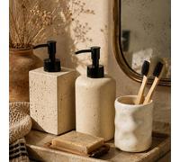 2 pièces Ensemble d'accessoires de salle de bain en céramique de style Wabi-Sabi à pois, distributeur de savon à texture de bulles et porte-brosse à dents, disponible en 2 couleurs blanc crème et beig