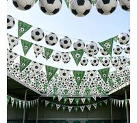 2 pièces Ensemble de décoration suspendue de football : Drapeau triangulaire de football + Drapeau à corde de football, convient pour les fêtes de visionnage de football, les banquets de célébration d