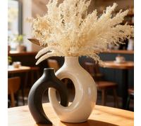 2 pièces Ensemble de vases à fleurs - 2 vases de style moderne en forme de couronne et de donut, vases de style minimaliste bicolore créatifs pour la décoration de la maison, convenant pour la table à