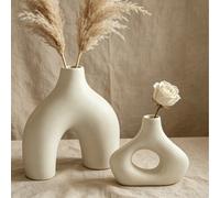 2 pièces Ensemble de vases en résine beige, convient pour la décoration de style bohème minimaliste moderne, vase donut rond mat, parfait pour décorer le salon, la table à manger, le bureau, la chambr