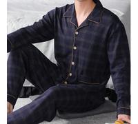 2 pièces Ensemble peignoir tricoté à carreaux pour hommes avec pantalon, respirant et absorbant l'humidité, vêtements pour le printemps, l'automne et l'hiver L,M,S,XL,XS,XXL,XXSRayéTissu tricoté