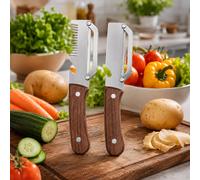 2 pièces Éplucheur de légumes premium avec manche en bois et ouvre-bouteille, outil de pelage multifonction de cuisine pour fruits, citrouille, pomme de terre, carotte et autres légumes 2 en 1,tripler