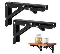 2 Pièces Équerre Pliante 200 mm, Support Étagère Pliable Console Rabattable en Métal Robuste, Charge Lourde pour Étagère Murale, Table Murale, Garage, Cuisine, Bureau (Noir)