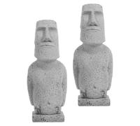 2 pièces Figurine Moaï en Grès, Sculpture Visage Abstrait | Style Artistique Pierreux, Ambiance Originale, sur Étagère, Meuble, Aquarium ou Jardin, pour Passionnés et Événements
