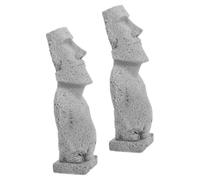 2 pièces Figurine Tête Moaï en Grès, Sculpture Artistique | Décor Abstrait pour Terrarium, Étagère ou Aquarium, Allure Réaliste, Ambiance Minérale, pour Passionnés de Jardins