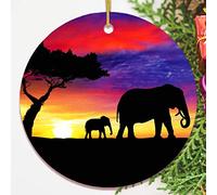 2 pièces Figurines décoratifs Silhouette d'éléphant, Afrique exotique, | nature, coucher de soleil Décorations à Suspendre Noël Fenêtre Créatif Décoration Maison Léger Fournitures de fête Noël