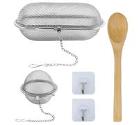 2 pièces filtre à épices, filtre à épices en acier inoxydable, infuseur de thé antirouille réutilisable, avec 2 crochets et 1 cuillère en bois, pour le thé, les épices, les herbes, les soupes