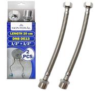 2 Pièces Flexible Eau 20 cm F 1/2” x M 1/2” DN8 DE13 - Tuyau Flexible Plomberie en Acier Inoxydable avec Plage de Pression Service Max 10 bar et Température Max +70°C - Garantie de 10 Ans - MONTERAL