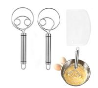 2 Pièces Fouet à Pâte Danois en Acier Inoxydable 304 + 1 Grattoir à Pâte en PP, Mélangeur De Pâte à Pain, Fouet à Oeufs, Danish Dough Whisk Idéal pour Pain, Pizza, Gâteaux et Pâtisseries (21.5cm)