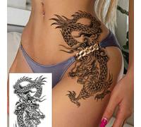 2 pièces Grands autocollants de tatouage temporaire imperméables, style sombre Y2K, totem de dragon noir, motif de serpent et de rose, autocollants de faux tatouage sexy pour la taille, autocollants d