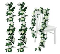 2 Pièces Guirlande de Roses Blanches Ennoxwi, Guirlande Florale Artificielle, Fausses Roses Décoratives 2 Mètres Longueur pour Mariage Jardin Fête Décoration Mur Végétal, Décoration Florale Suspendue