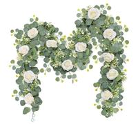 2 Pièces Guirlande Fleurs Artificielles 1.8m Faux Rosier Guirlande | Eucalyptus Plante Artificielle Guirlande de Fleur Fausse Plantes Suspendues pour Murale Table Mariage à Maison Décoration