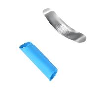 2 Pièces Hachoir Ail Bascule, Avec Épluche-ail Silicone, Pressoir Ail Acier, Presse-ail Manuel Courbé, Outil D'épluchage Presse Manuelle, Hachoir Bascule pour L'ail, pour Ustensiles Outils Ail
