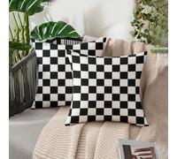 2 pièces Housses de coussin décoratif au toucher doux en velours, style minimaliste à carreaux noir et blanc, design géométrique, impression numérique, couvercles de coussin de décoration pour canapé,