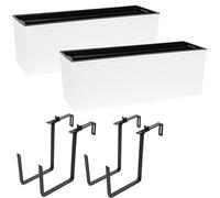 2 pièces jardinière balcon balustrade pot de fleur pot de balcon \ support métal \ blanc burin 56 x15x19 cm jardinière