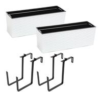 2 pièces jardinière balcon balustrade pot de fleur pot de balcon \ support métal \ blanc rattan 56 x15x19 cm jardinière
