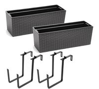 2 pièces jardinière balcon balustrade pot de fleur pot de balcon \ support métal \ graphite rattan 56 x15x19 cm jardinière