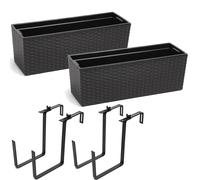 2 pièces jardinière balcon balustrade pot de fleurs pot de balcon \ support métal \ noir rotin 56 x15x19 cm jardinière