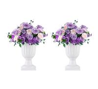 2 Pièces Jardinière Classique pour Urne, Urne Décorative en Plastique pour Intérieur ou Extérieur, Hauteur 35.5cm, Jardinière en Plastique Avec Piédestal Haut, Pot de Fleur Style Vintage, Blanc