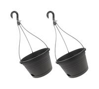 2 pièces Jardinière Suspendue de Balcon en Plastique Noir avec Crochets | Trous de Drainage Suspendre, Grille Intérieure, Style Moderne Minimaliste, pour Plantes et Fleurs, Terrasse ou Pergola
