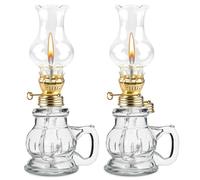 2 Pièces Lampe à Huile Interieur, Lampe à Pétrole Vintage, Luminosité Réglable, Lampes à Pétrole en Verre Transparent, Lampes à Huile pour Salon, Salle à Manger, Jardin, Utilisation d'Urgence (B)