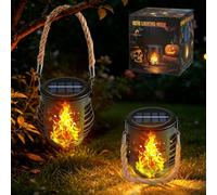 2 Pièces Lampe Solaire Exterieur Flamme, IP65 Etanche LED Lampes Solaires Exterieures Jardin avec Flammes Réalistes, Nomade Suspendre Lanterne pour Jardin Patio Cour Decorative