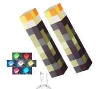 2 pièces Lampe Torche Murale Miner Craft 28 cm Lampe de Nuit USB Rechargeable, Lampe LED Jeu Miner 7 Couleurs Support Mural ou Main Éclairage de Table de Nuit pour Cadeaux, Chambre et Décoration de