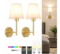 2 pièces Lampes murales sans fil avec LED à intensité variable rechargeable et télécommande - Plug and Play sans fil, appliques murales en métal semi-encastrées modernes pour chambre à coucher, salon,